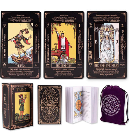 Beginner Tarot Deck With Meanings, Guide Book & Black Velvet Bag